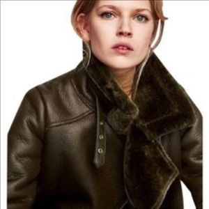 Zara Shearling Jacket Green XL
